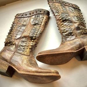 Corral Leather Studded high low mid calf boots